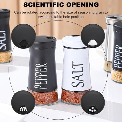 Image of Afrodite Salt and Pepper Shakers Set, Stainless Steel Salt and Pepper Sprinkler for Restaurant with Glass Bottom, Spice Dispenser Ideal for Himalayan, Kosher, Black and White Pepper (Black + White)