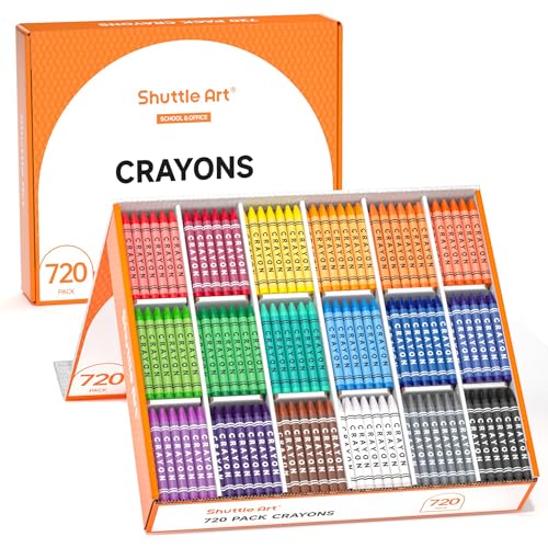 Shuttle Art Crayon Bulk Class Pack - 720 Count, 18 Assorted Colors with 40 Crayons per Color, Non-Toxic Bulk Crayon School Supplies for Teachers and Kids Arts & Crafts Supplies