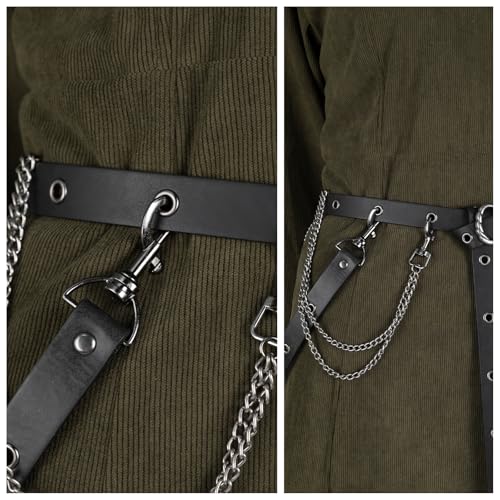 Image of HiiFeuer Medieval DIY Faux Leather Metal Chain Belt, Vintage Adjustable Thin Belt For Women, Retro Skinny Belt For Dresses