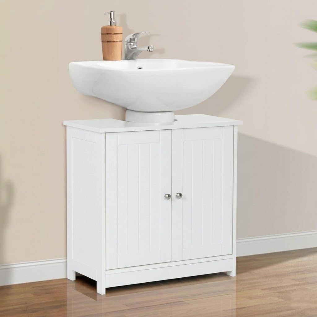 Home Treats White Under the Sink Cupboard, Space Saving Bathroom Floor Cabinet