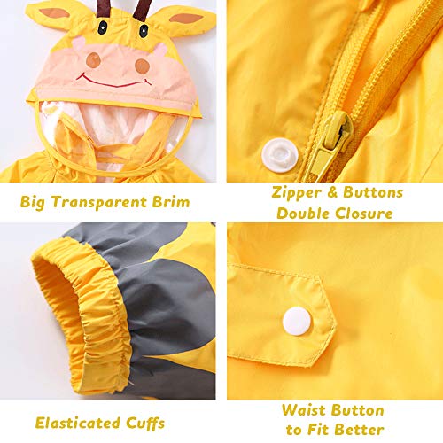 Ssawcasa Toddler Rain Suit,Waterproof Girls Boys Raincoat,Kids Rain Poncho,Unisex Baby Rain Gear Jacket Rainsuit Coverall (S, Yellow Giraffe) #TOP3
