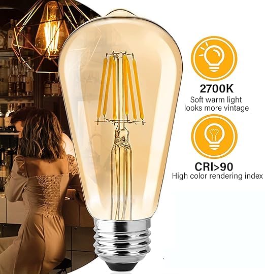 BASLASH Filament Antique Glass Light Bulbs Vintage Base E27 Bulb Yellow Light for Home Decoration, Hall, Balcony, Living Room, Restaurant Bar Lighting (Pack of 4) 2