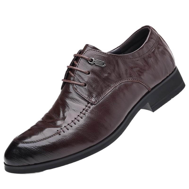 Mens Leather Solid Casual Shoes, Wear-Resistant Non Slip Lace-up Dress Shoes, Men's Office Daily Footwear Business Oxford Shoes for Men