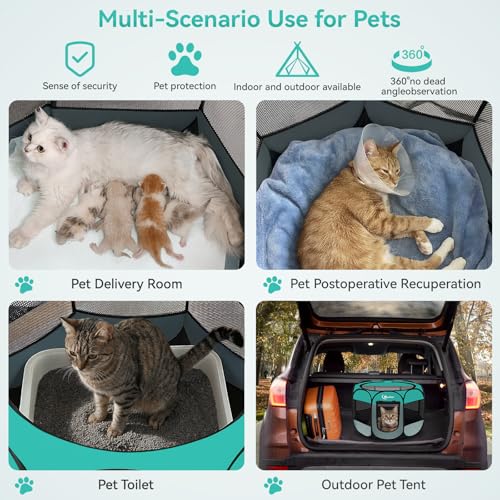 Image of Siedihit Playpen for Small Dog Cat, Dogs Tent Crate Cage Indoor /Outdoor, Portable Pop Up Dog Kennel with Carrying Bag for Rabbits, Removable Top (Green, Small)