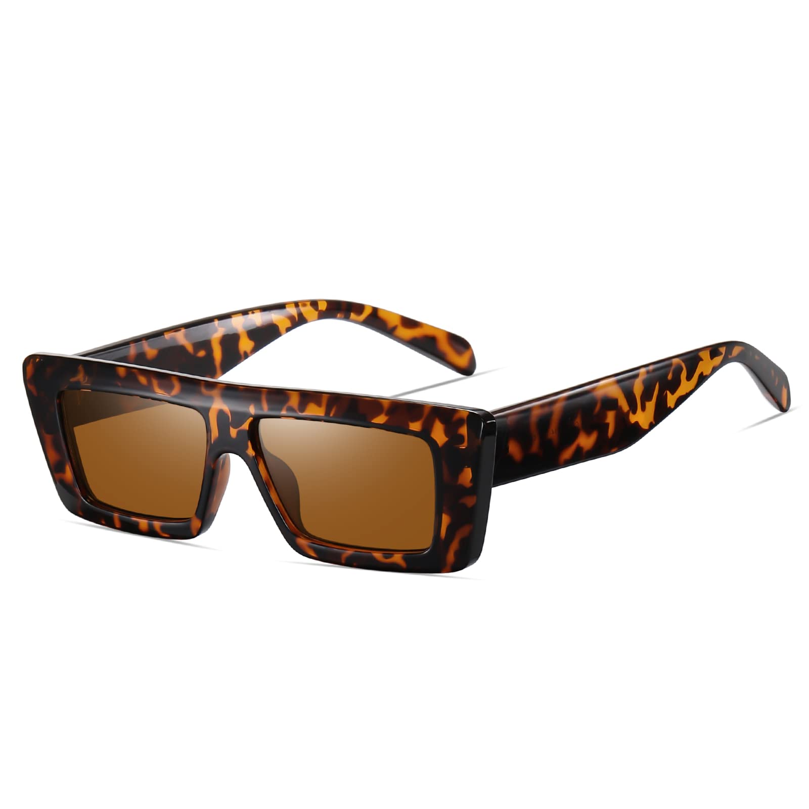 Fozono Trendy Flat Top Vintage Rectangle Sunglasses for Women Men Retro 90s Chic Sunnies UV400 Protection