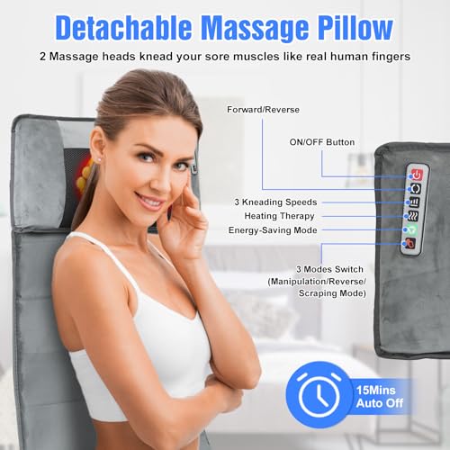 Full Body Massage Mat with Heat,Electric Massage Pad with Shiatsu Neck Back Massage Pillow,Massage Mattress Chair Pad W/ 10 Vibration Motors 3 Heating Levels for Neck,Back&Full Body Pain Relief - Thumbnail 6