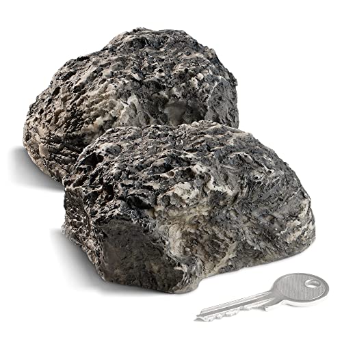 com-four® 2X Piedra Clave Medium Hill - Piedra de imitación con Compartimento Secreto - Roca Artificial para Geocaching - Escondite de Llaves con Aspecto de Piedra - Maniquí de Piedra