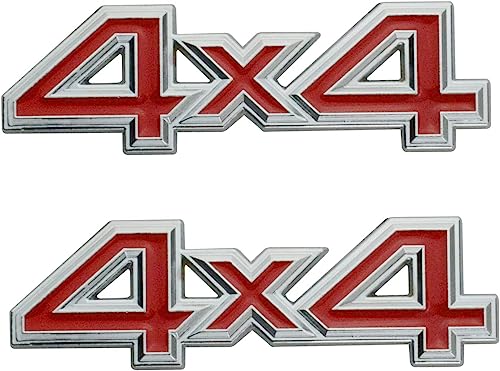 Image of 2pc 4X4 Four-Wheel Drive Emblem Badge 3D Letter Metal Emblem Car Side Fender Rear Trunk Emblem Badge Tailgate Sticker Decals (Silver-red)