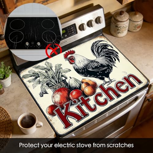 Image of Nuxovilar Vintage Kitchen Stove Cover Diatom Mud 20.47x28.34 In | Glass Protector Countertop Mat Counter Saver Cooktop Cover Family Living Space Cooking Room (Vintage Kitchen)