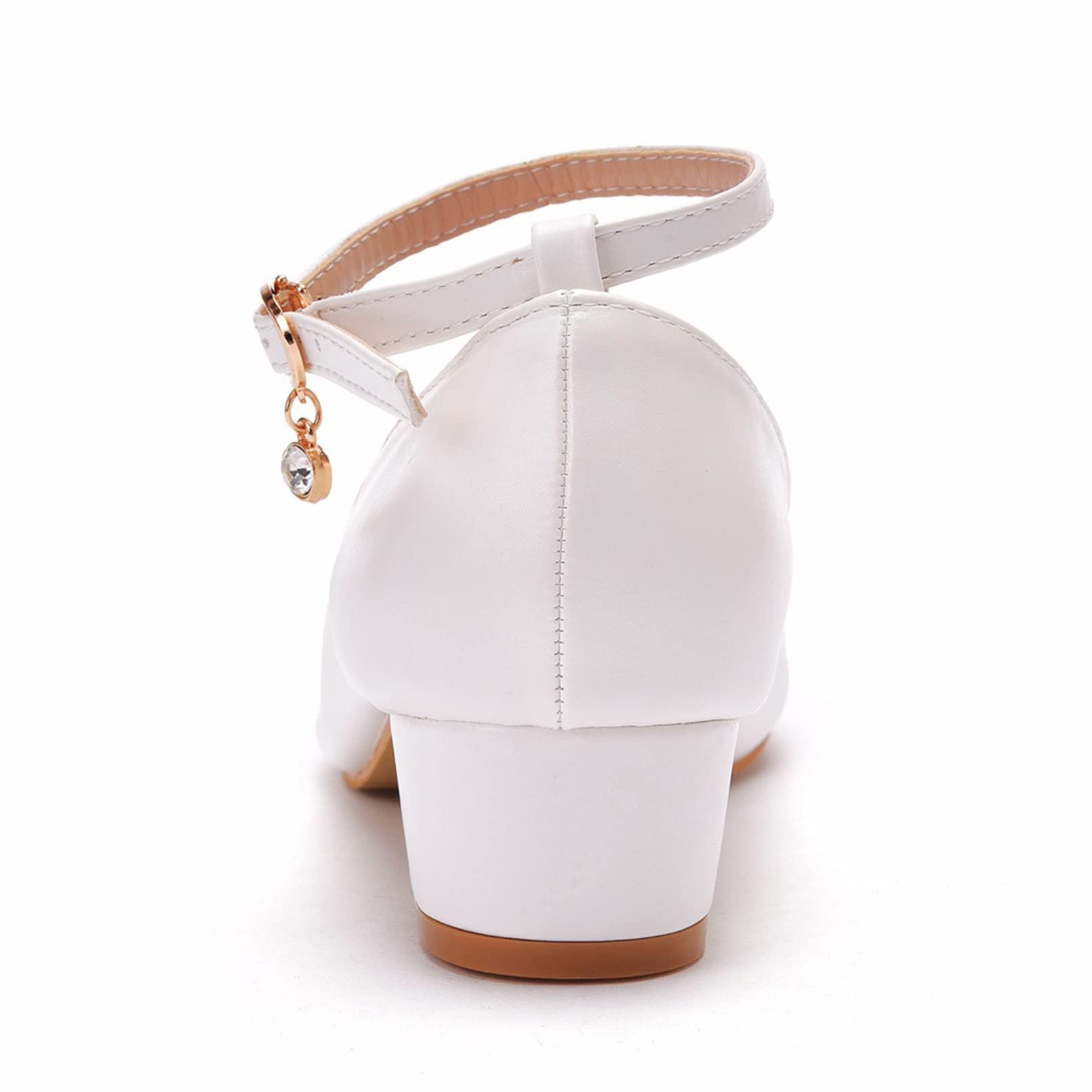 Buty ślubne Damskie, Niski Obcas, Blokowy | Zapięcie Na Okrągłą Sprzączkę, Wygodny Obcas O Wysokości 3,5 Cm, Odpowiednie Na Wesela (White 37 EU)