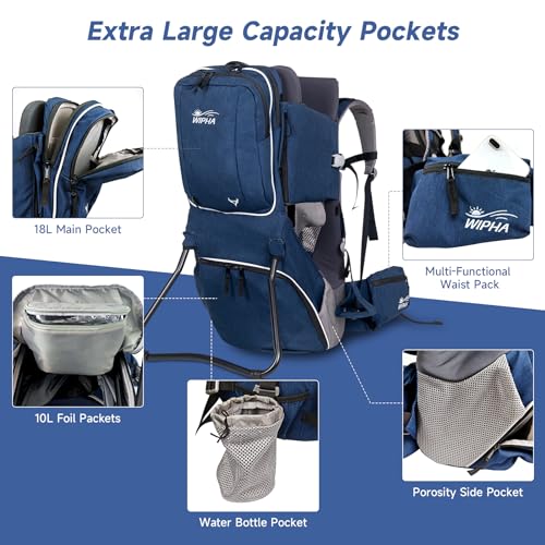 Baby-Backpack-Carrier-Premium-Toddler-Carrier-Hiking-Backpack-with-Sun-Shade-Safe-and-Comfort-Adjustable-Child-Seat-Toddler-Hiking-Baby-Carrier-with-Large-StorageAdjustable-StrapsBlue