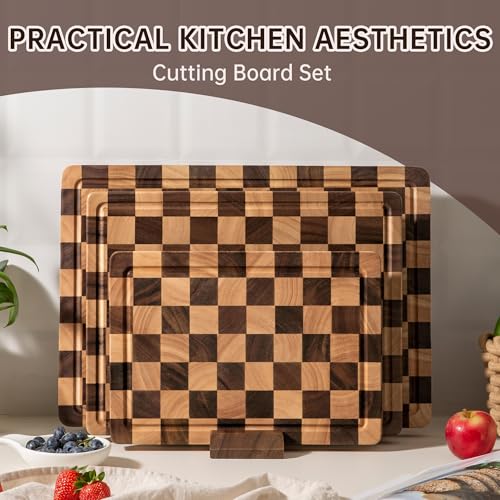 Set de 3 tablas de cortar de madera con asas y ranura miniatura 4