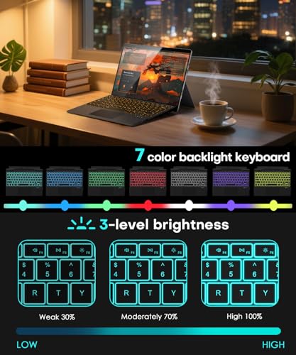 Image of Surface Pro Keyboard, Wireless Type Cover for Microsoft Surface Pro 11 /10 /9 /8 /X, 7 Color Backlit Bluetooth Ultra-Slim Portable Magnetic Keyboard with Trackpad, Rechargeable Battery, Windows