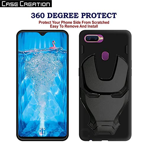 Image of COVERLY Official 3D Touch Feel Trending Marvel Avengers Logo Mask Soft Rugged Grip Silicone Iron Man Super Power Cartoon Movie Engraved Silicone Matte Back Cover for Oppo F9 (6.3 inch) - Black