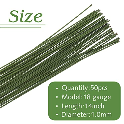Socnitc 50Pcs Floral Wire Dark Green, 18 Gauge Flower Wire Sticks, Floral Supplies 14 Inches For Diy Floral Arrangements Floral Arranging Craft Projects Corsages, Wedding Bouquet… #TOP1