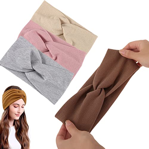Dewlin Damen Stirnbänder, 4 Stück Sommer Elastische Stirnbänder, Elastische Weiche Stirnband, Mädchen Elastische Verdrehte Knoten Stirnband, Kopfband Haarband, für Alltag Yoga Sport Fitness Cover