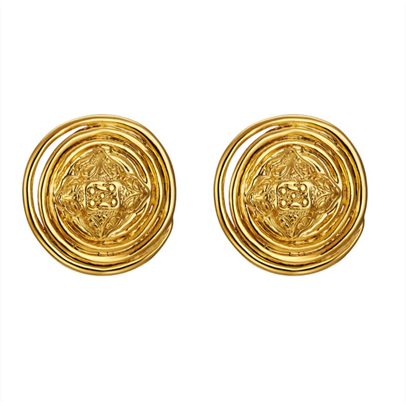 S925 Silver Needle Style Gold Button Alloy Earrings