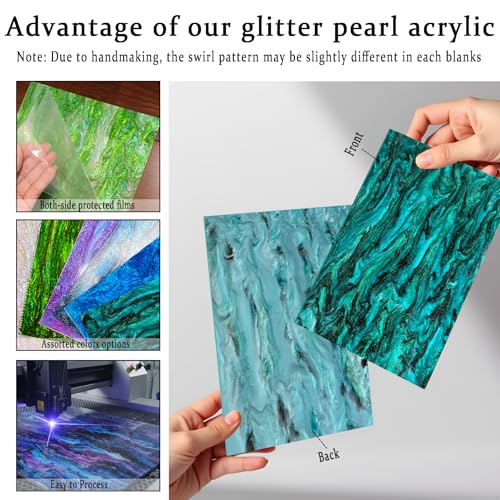 Image of Pearl Glitter Cast Acrylic Sheet 1 /8 Inch for Laser Cutting 12x8 Inch Sparkly Water Stream Pattern Acrylic for Laser Engraving, Crafts, DIY Projects (2, Turquoise, 12x8 Inch)
