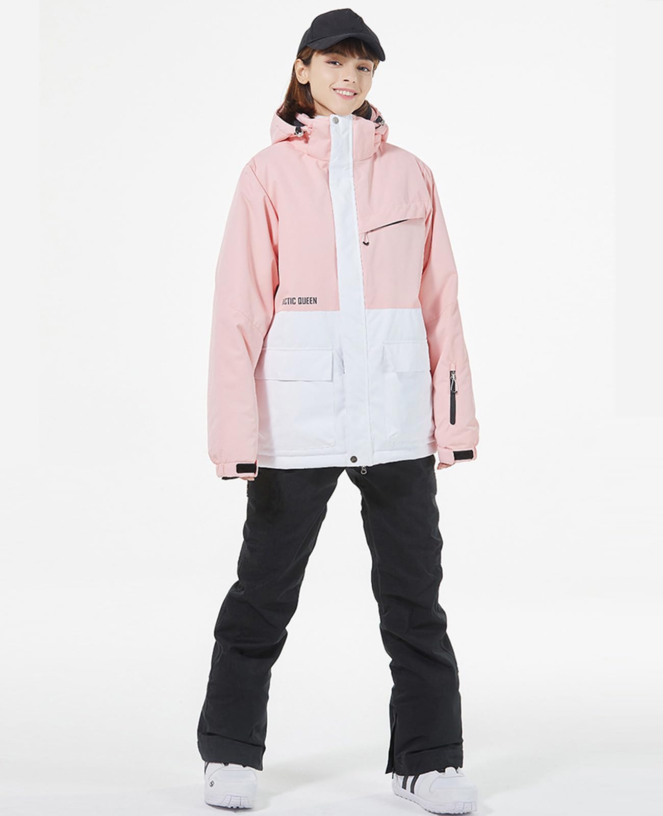 ALSOGO Damen Skijacke & Skihose Set Skianzug 2 teilig Schneeanzug Wasserdicht Warm Winterjacke mit Abnehmbare Kapuzen zum Skifahren Snowboarden Schneejacke Schneehose