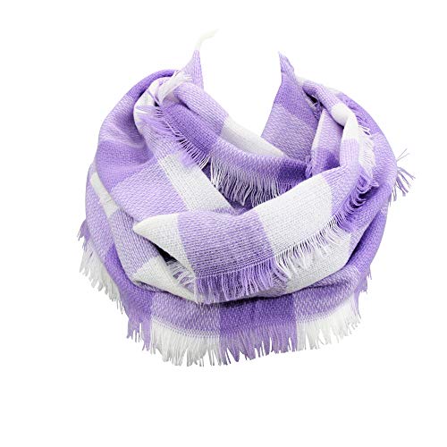 Woman Buffalo Plaid Infinity Scarf – Colorful Lumberjack Unisex Soft Cashmere Like Winter Fall Circle Loop Fashion Lightweight Cozy, Purple & white