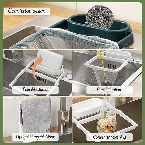 Miniatura 3 de Multivalue Cesta De Filtro Para Fregadero, Multifuncional Cesta De Esquina Fregadero Con 50 Bolsas De Filtro De Nylon Desechables Para Filtrar Los Residuos De Alimentos Verde