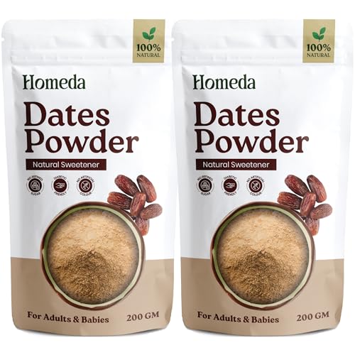 Image of Homeda Dates Powder Organic for Kids, Baby, Adults, Dry Date Sugar Natural, Kharik Powder (400g), Khajur Seed without Sugar, 100% Natural Sweetener, No Preservatives (Pack of 2)