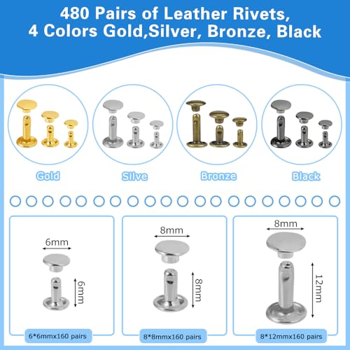 Leather Rivets LIMITADA Leder Nieten,Ledernieten Set,nieten zum Schrauben für Leder,Doppelkappe Nieten,Leder Nieten Set,Metallnieten,Kopfnieten zum Schrauben,Leder Nieten Set für DIY Lederhandwerk