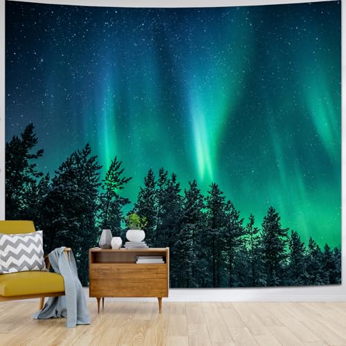 Atrippy Northern Lights Forest Wall Tapestry for Bedroom Living Room Nature Starry Night Calming Aurora Borealis Wall Hanging Winter Space Tapestry Ceiling Decor for Dorm Men 51X60