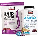 Force Factor Hair Growth Accelerator Soft Chews, Lustriva & Biotin to Promote Thicker, Stronger, Fuller Hair, Hair Growth Vitamins for Women + Amazing Ashwa Complete Calm with KSM-66 Ashwagandha