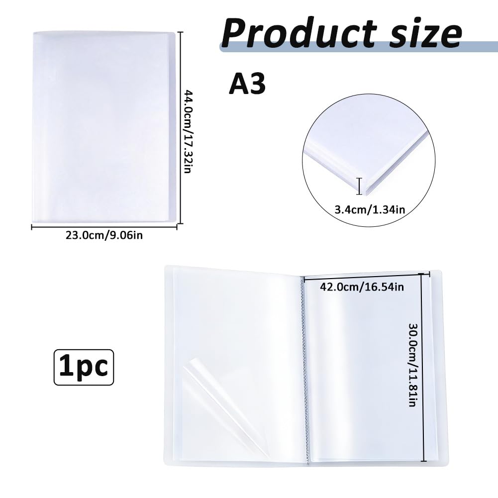 SUPERFINDINGS Cartellina formato A3 con 30 tasche, colore bianco, con fogli protettivi, 60 pagine, per documenti, foto, progetti artistici