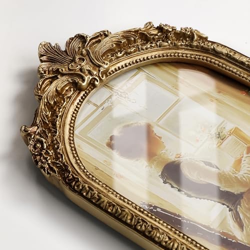 8x10 Picture Frame Antique Gold Frames, Vintage Gold Ornate Resin Photo Frame with Glass Front for Tabletop and Wall Mounting, Arch Picture Frame for Home Decor