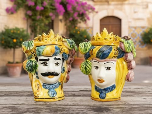 Cabezas de moro de cerámica siciliana de Caltagirone adornos hechos a mano 15 cm 2
