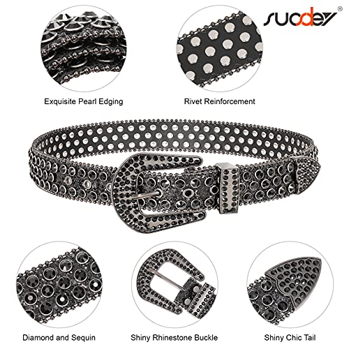 Suosdey Men Women Fashion Rhinestone Belt Western Cowgirl Bling Studded Design Leather Diamond Belt For Jeans Dress #TOP3