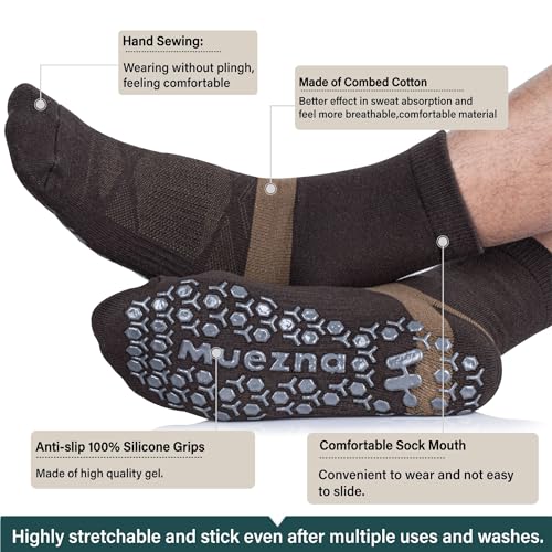 Muezna Men's Non-Slip Yoga Socks, Anti-Skid Pilates, Barre, Bikram Fitness Hospital Slipper Socks with Grips