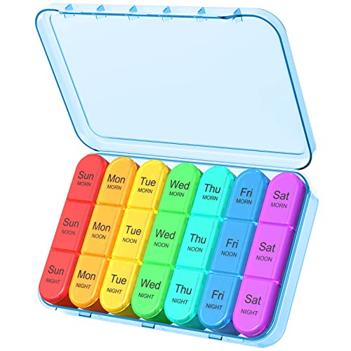 Image of Daviky Pill Organizer Travel, Weekly Pill Organizer 3 Times a Day, Pill Box 7 Day, Pill Cases Organizers 7 Day, Daily Pill Box Organizer, Medicine Organizer to Hold Vitamins and Medication (Blue)