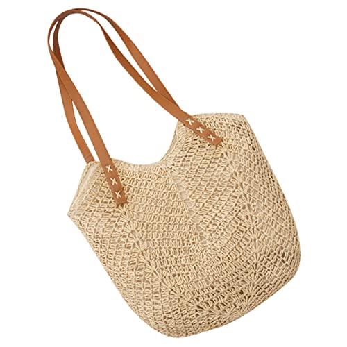 Women Hand-woven Straw Tote Bag Fashion Summer Beach Shoulder Bag Woven Design for Women for Vacation and Casual Outings