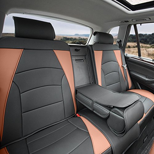 Image of FH Group Car Seat Cover for Back Seat Faux Leather - Universal Fit, Rear Seat Covers for Cars with Rear Split Bench, Car Seat Cushions, Car Interior Accessories for SUV, Sedan, Van Brown Black