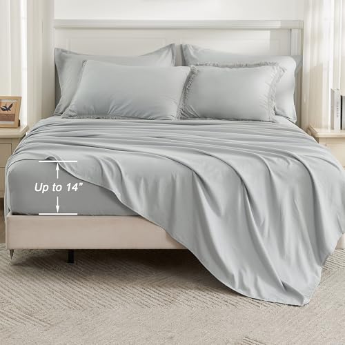 Image of Andency Light Grey Full Size Comforter Set with Sheets - 7 Pieces Boho Tassel Bed in a Bag Soft Lightweight Bedding Sets, Light Grey Fringe Bed Set with Comforter, Sheets, Pillowcases & Shams