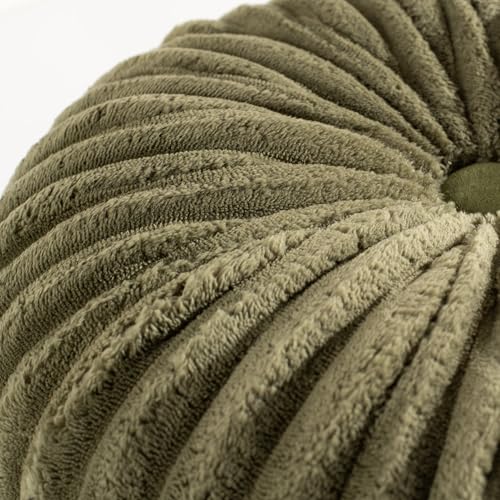 Image of HIG Set of 2 Olive Flannel Decorative Round Pleated Throw Pillows