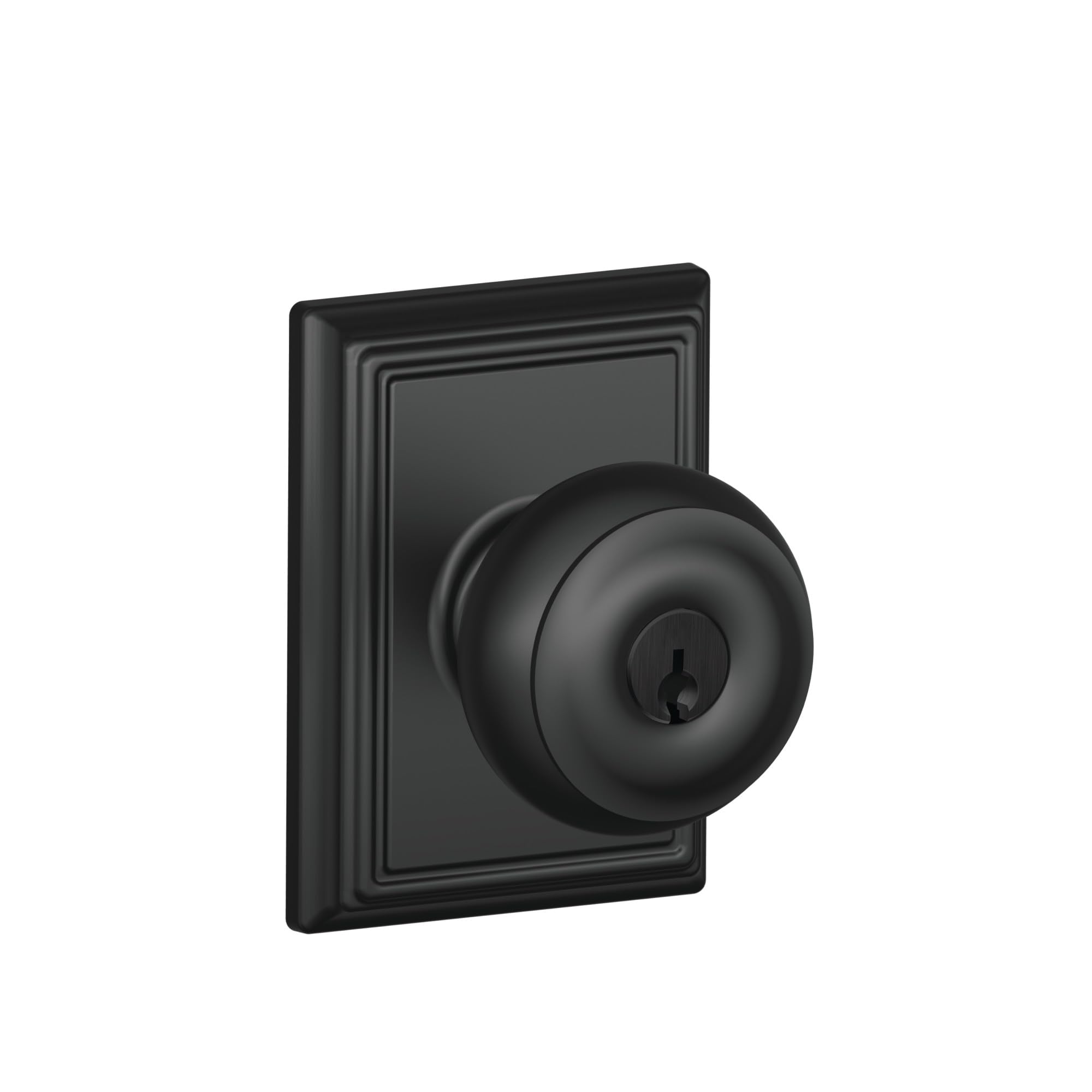 Schlage F51A GEO 622 ADD Georgian Door Knob with Addison Trim, Keyed Entry Lock, Matte Black