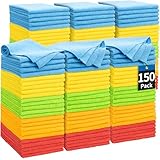 HOMERHYME Microfiber Cleaning Cloth, 150 Pack Cleaning Rags Microfiber Towel Bulk Absorbent Lint-Free Wash Cloths, All-Purpose Towels for Cars, Shop, Automotive, Garage, Home and Kitchen 11.5'*11.5'
