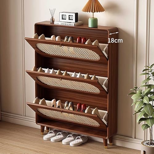 Meuble à chaussures rotin compact | Solution gain de place meuble étroit entrée
