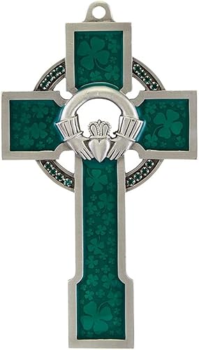 Trinity Church Supply Claddagh Celtic Cross with Green Shamrock Design Christmas Easter Cross for Church Home, 5 Inch Height