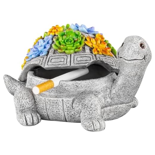 Cenicero para exteriores con tapa, resistente al agua, sin humo, con bonita decoración de tortuga, cenicero de resina para cigarrillos, oficina en casa, porche, decoración de patio, cenicero interior