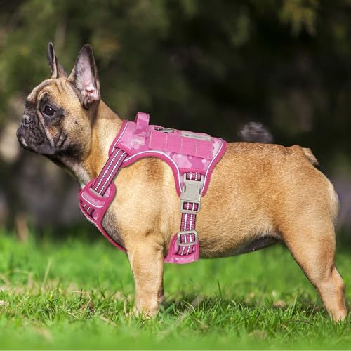 Image of Beebiepet Heavy Duty Tactical Dog Harness for Small Dogs, No Pull Adjustable Pet Harness Reflective Service Training Easy Control Pet Vest Military K9 Working Dog Harnesses- Small, Pink Camo