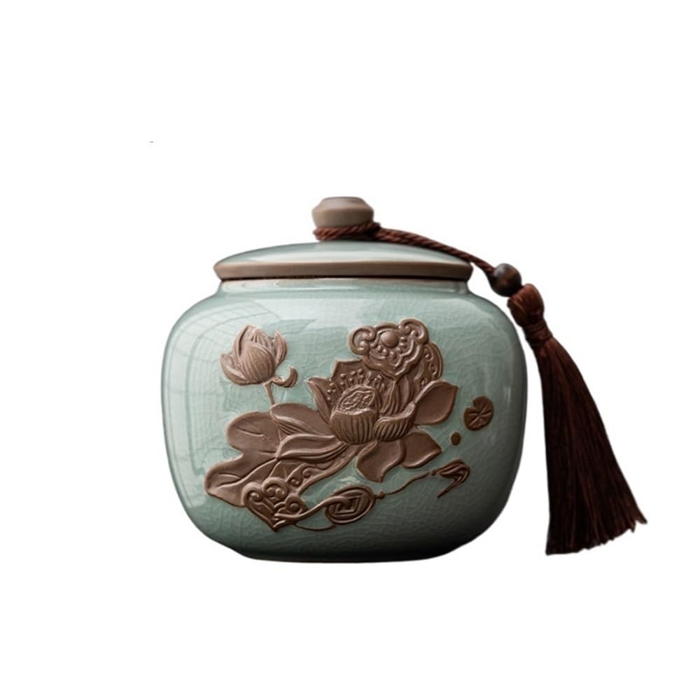 ZengL263NgS tea canister Ru Kiln Ceramic Tea Canister With Sealed Lid And Tassel Chinese Vintage Coffee Nut Storage Tin Kitchen Organisation(Blue)