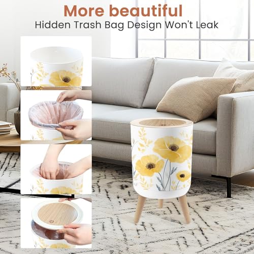 Caneca de basura pequeña con tapa color floral amarillo miniatura 4