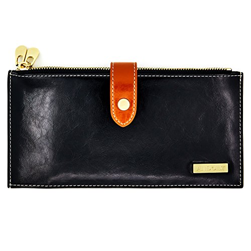 Andoilt Womens Genuine Leather Wallet Rfid Blocking Credit Card Holder Zipper Purse Cell Phone Handbag Black #TOP3