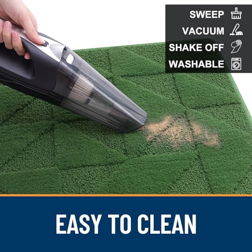 Image of OLANLY Door Mats Indoor, Non-Slip, Absorbent, Dirt Resist, Entrance Washable Mat, Low-Profile Inside Entry Doormat for Entryway (30x17 inches, Green)