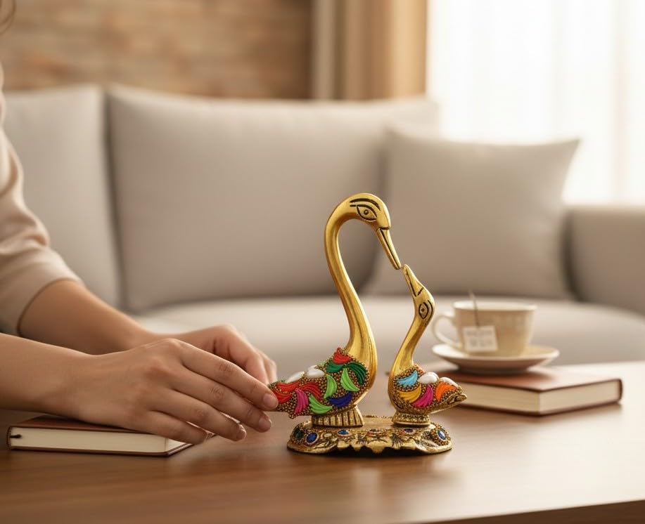 Image of KridayKraft Love Birds Swanset Pair of Kissing Duck Metal Statue,Love for Romantic Gift to Boyfriend,Girlfriend,Decor Your Home,Office,Showcase,Animal Showpiece Figurines. (Stone 1)